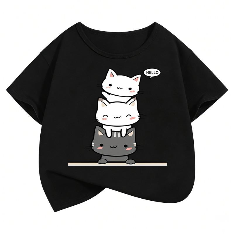 

New Happy Cat Funny Short Sleeve T-Shirt Comic Children Boys Girls Summer Spring Casual 100