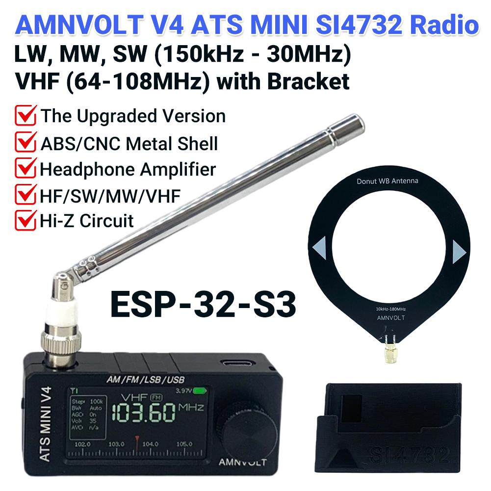 AMNVOLT V4 ATS MINI SI4732 All Band DSP Radio FM AM SSB LSB USB Receiver Pocket Radios Built-in Hi-Z Headphone Amplifier Genuine