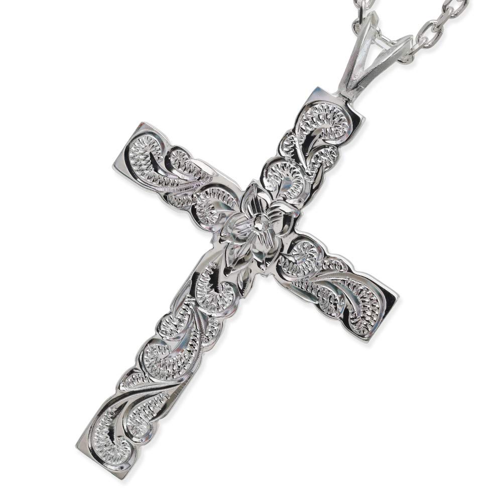 BYTHESEA Hawaiian Jewelry Free Birthstone Insertion Available Purchase Silver Large Cross 60cm Length Necklace, Engraving, (Additional Charge,