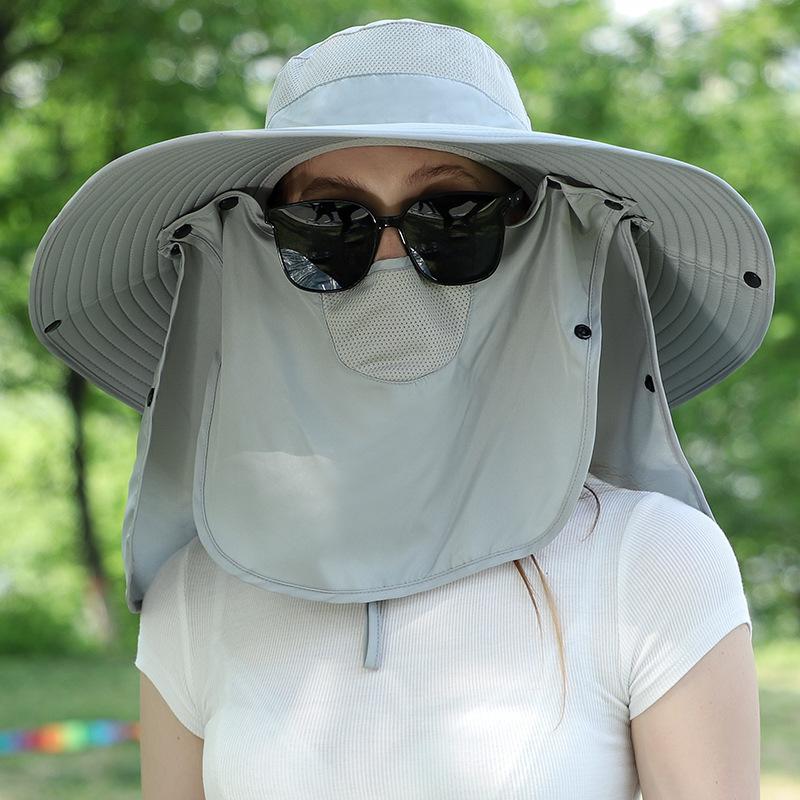 

Летняя широкополая шляпа от солнца, рыболовная шляпа, складная шляпа-маска для кемпинга, пешего туризма, пляжа, для мужчин и женщин Adjustable светло-серый