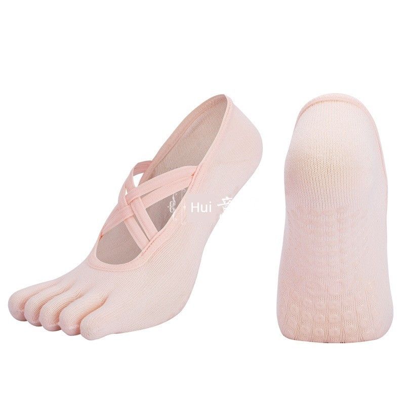 

Cross Strap Yoga Socks Five Finger Professional Pilates Indoor Fitness Dance Non Slip Half Toe Beginner Training Female Pink