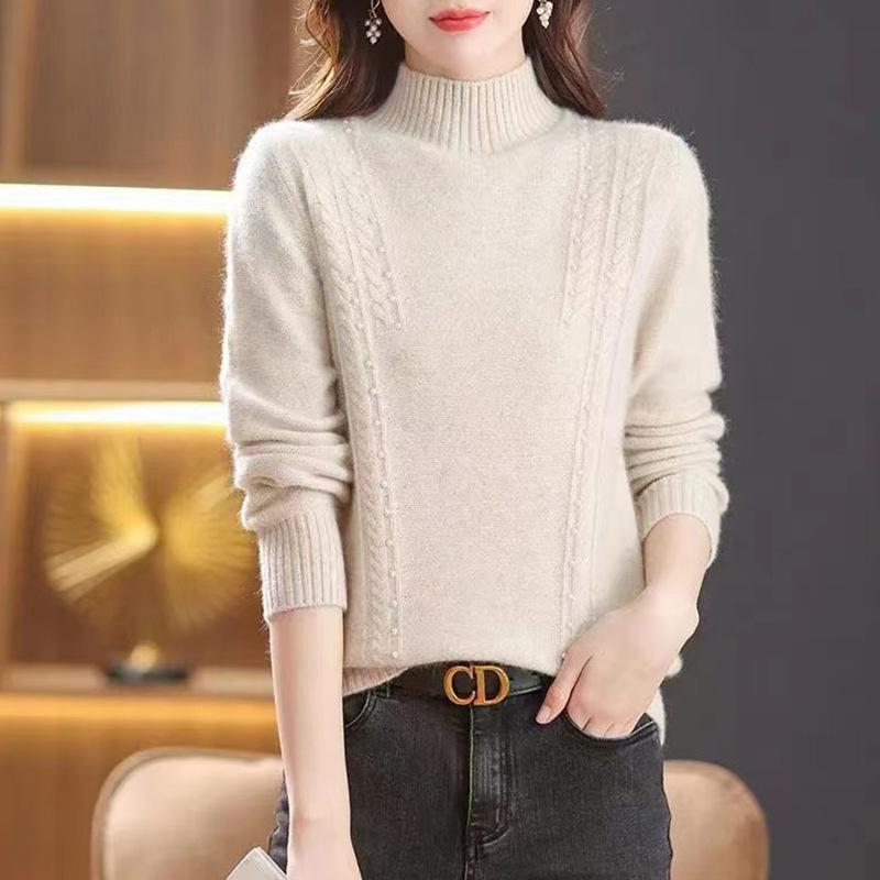 

Свитер с полувысоким воротом для женщин, пуловер, осенне-зимний, с длинными рукавами, вязаный свитер для женщин 3XL