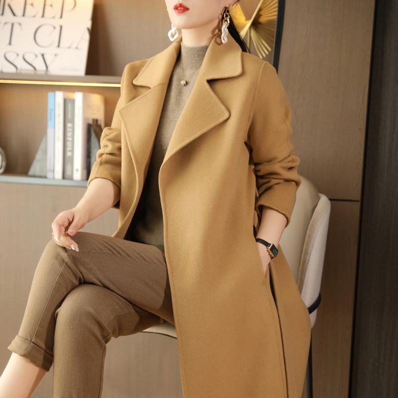 Dámský kabát ze 100% vlny MODERNÍ NOVINKA SAGA Podzimní vlněný dlouhý kabát Ručně vyrobený hráškový kabát Zimní teplá vlněná dlouhá bunda