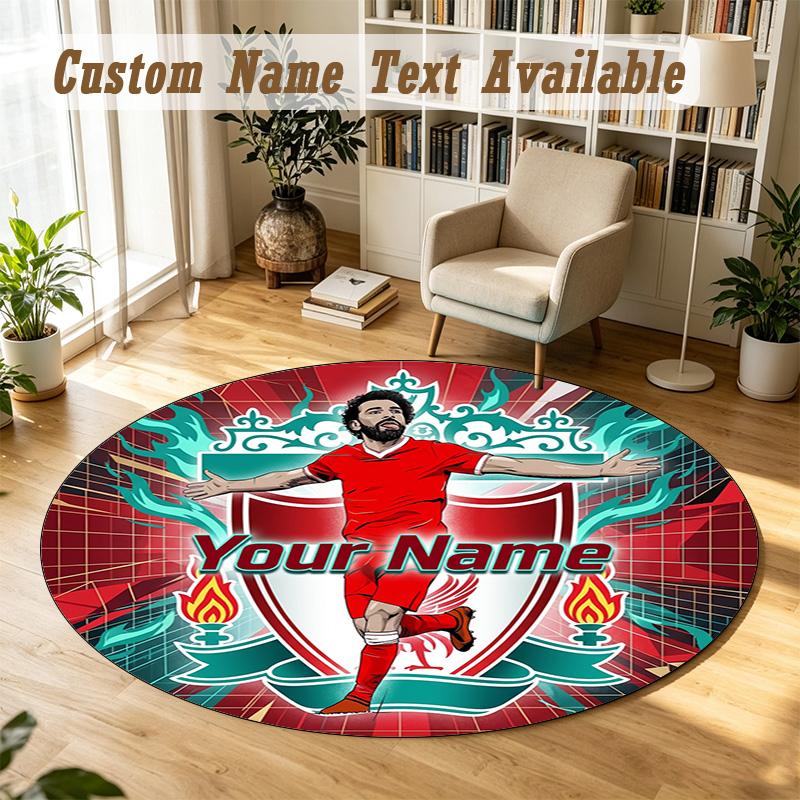 Round Rug Custom NameMohamed Salah Pattern Non Slip Carpet Home Floor Decor