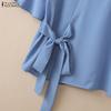 ZANZEA Women Casual Stand Collar Print Splice Half Sleeve Loose Blouse