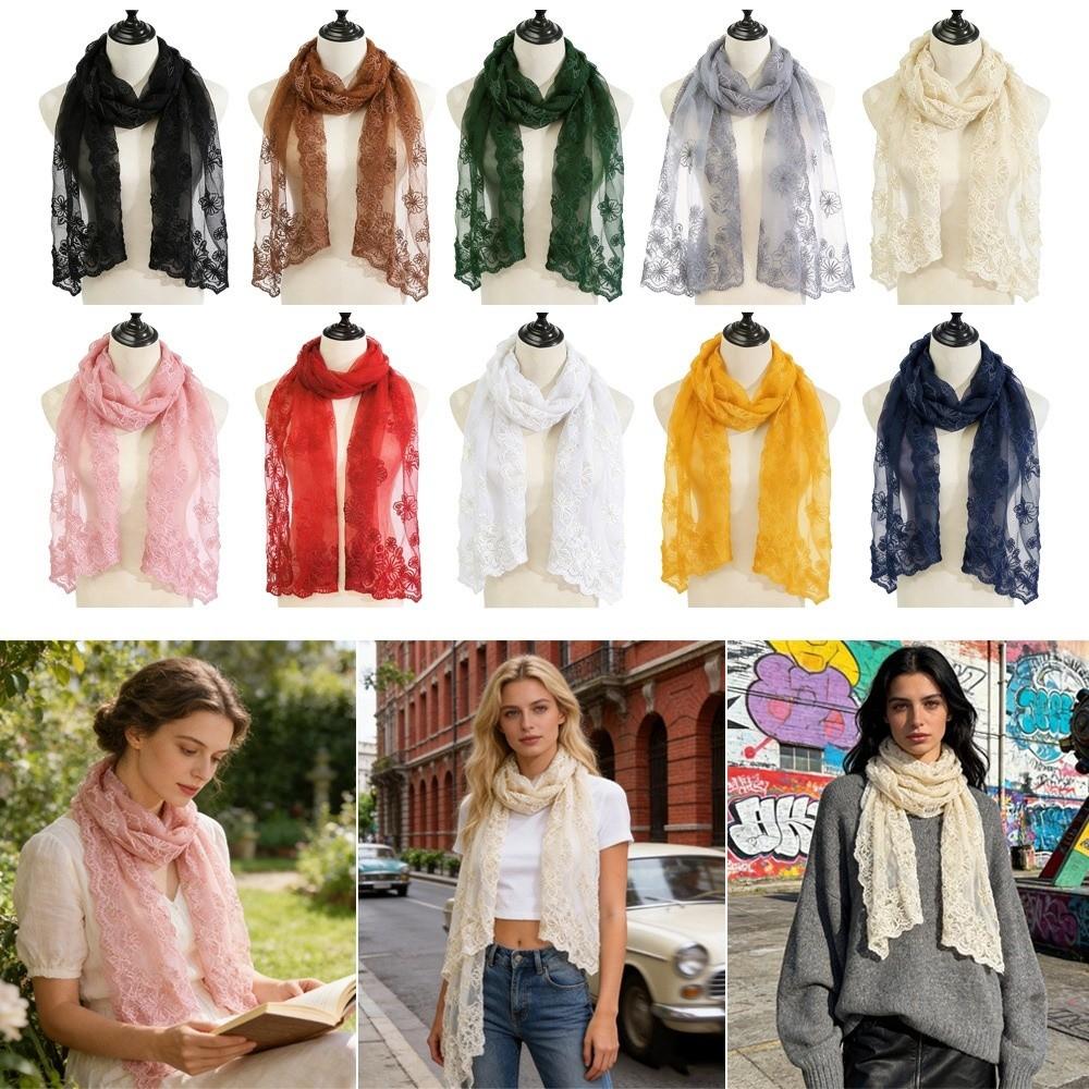 Thin Women's Lace Scarf Long Female Headscarf Literary Summer Sunscreen Shawl