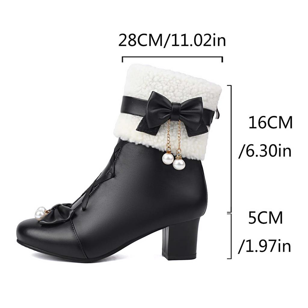 Mode Belles Bottines Femmes Talon Épais Lacets Bottines Cosplay Talon Bloc Douces Bottines Cheville Jolies Bottines Dentelle Avec Nœud