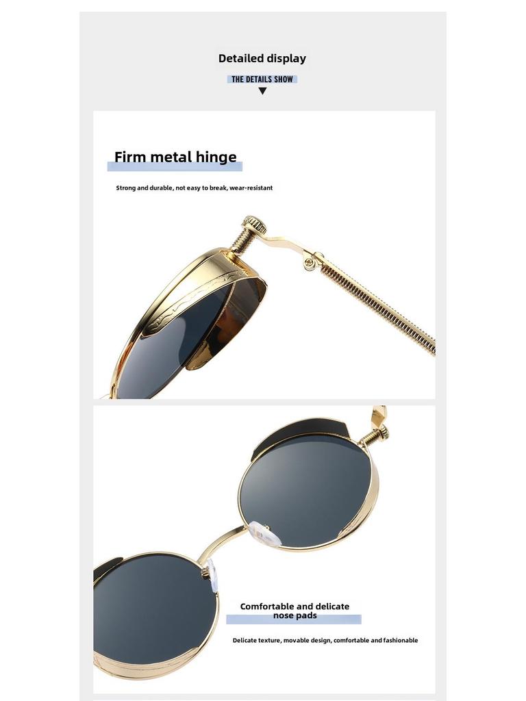 Versatile European-American Steampunk Metal Sunglasses with Spring Legs - Model 58028