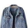 Veste en jean Femme Station Européenne Grande Taille Femme Manteau à Perles et Diamants Veste Étudiante Tendance Ample et Décontractée