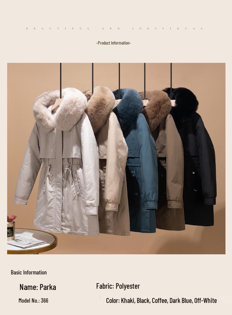 Women's 2026 Winter Mid-Length Velvet Parka with Large Fur Collar - Slimming Korean Style Cotton Jacket