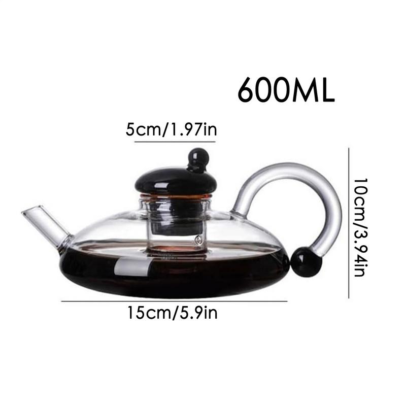 Glass Teapot 600ml/20oz Heat Resistant Glass Coffee Kettle Multifunctional Loose Leaves Tea Maker Practical Beverage Kettle For