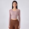 Original Long sleeve Yoga Clothes With Chest Pad Outer Wear Half Fixed Cup Quick-Drying T-shirt Women Short Pilates Workout Clothes