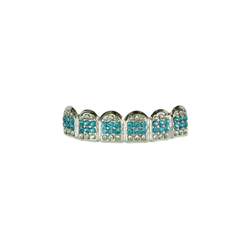 Trendy Blue Diamond Hip Hop Grillz Teeth Decorations - Stylish Party Accessory for Rappers