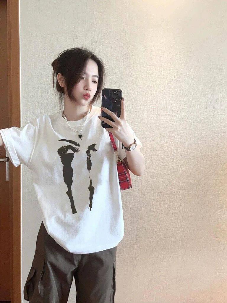 American high street white cotton short-sleeved t-shirt women's summer new trendy brand fat mm large size loose half-sleeved top ins