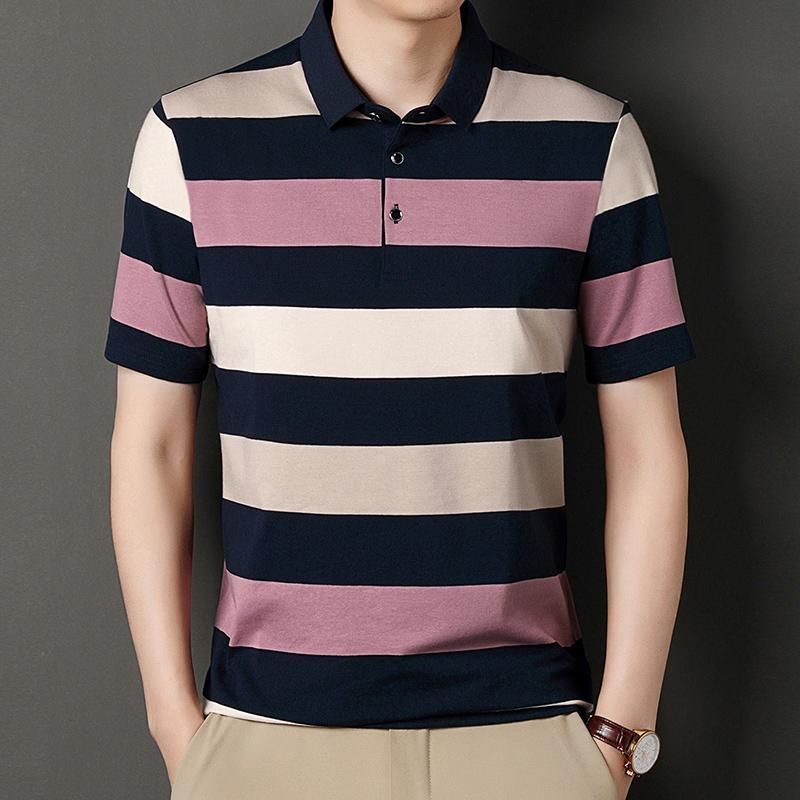 

Summer Solid Color Men s Short Sleeved T-shirt Thin Business Lapel Men s Polo Shirt XL рожевий