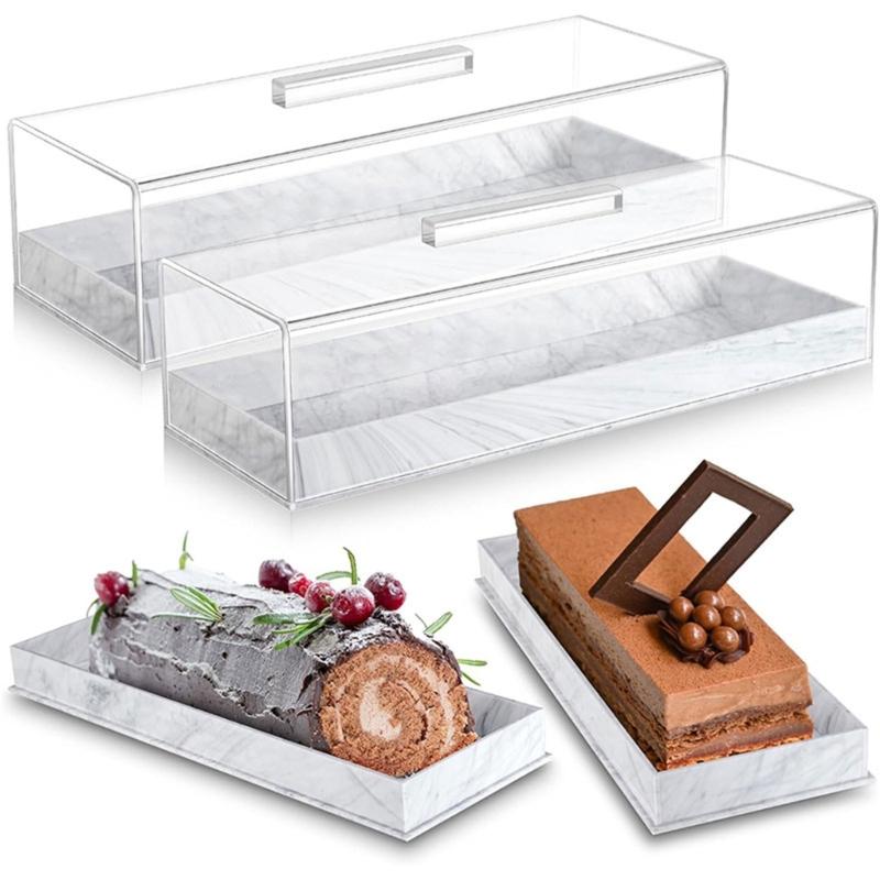 Rectangular Cake Display Box with Clear Lid Acrylic Cake Box Cake Container Cake Storage Tray for Home and Commercial