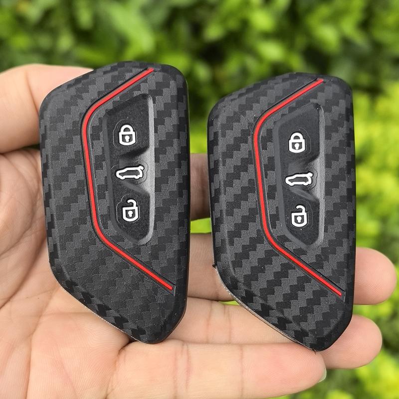 For Seat Leon Cupra Formentor For Volkswagen VW Golf 8 GTI ID4 For Skoda Octavia A8 Mk8 Carbon Fiber Silicone Car Key Case Cover