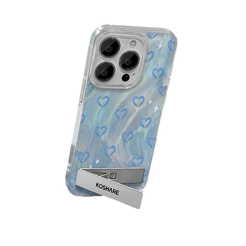Applicable To Apple 15 Mobile Phone Case Iphone14/13pro Blue Love Stand 12 Feather Yarn 11 Laser Xs Advanced