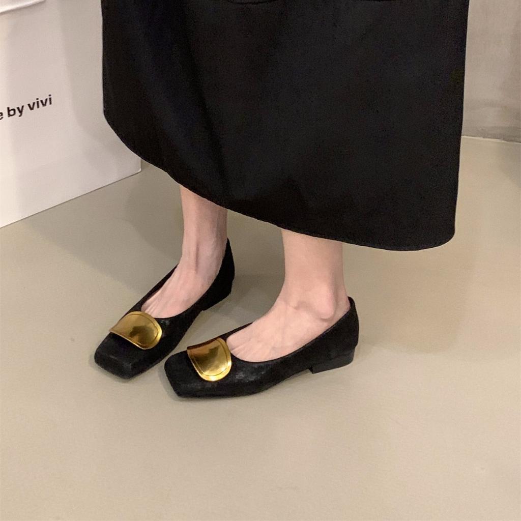 Thick heel square head retro suede single shoes women's shoes 2025 new spring and autumn soft sole not tired feet black commuter shoes