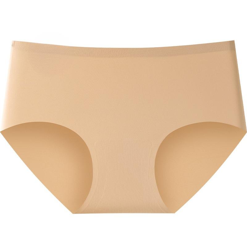 Female Spring and Summer Antibacterial Crotch 7A Mulberry Silk Sports Yoga Ice Silk Without Trace Middle Waist Triangle Briefs