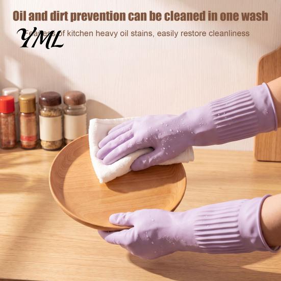 Household Protection Gloves Extended Waterproof Dishwashing Gloves, Anti-slip Grip Natural Latex Elbow Length Rubber Protective Durable Cleaning