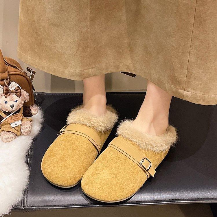 Birkenstock fluffy slippers wear new autumn and winter velvet warm bag head half slippers