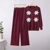 Fashion Casual Knitted Suit Pants Loose Sweater Wide Leg Pants Trousers Two-piece Daily Wear
