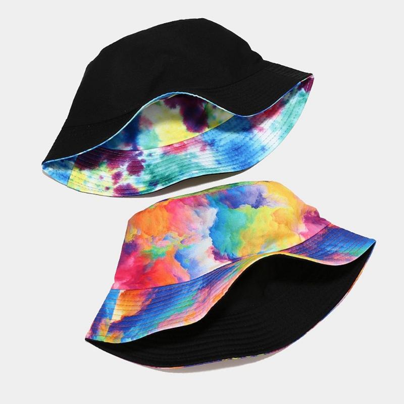 Cappello a secchiello da pesca parasole da esterno per donna uomo arcobaleno reversibile