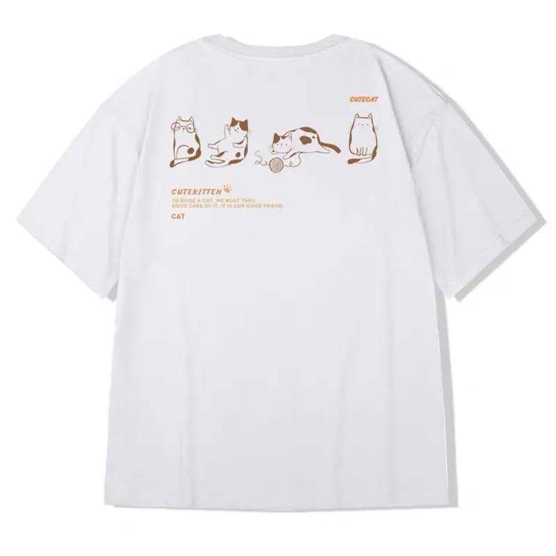 Streetwear Harajuku Summer Cartoon Cat Print T-Shirts Vintage Version Trend Casual Clothes Hip Hop Creative T Shirts y2k