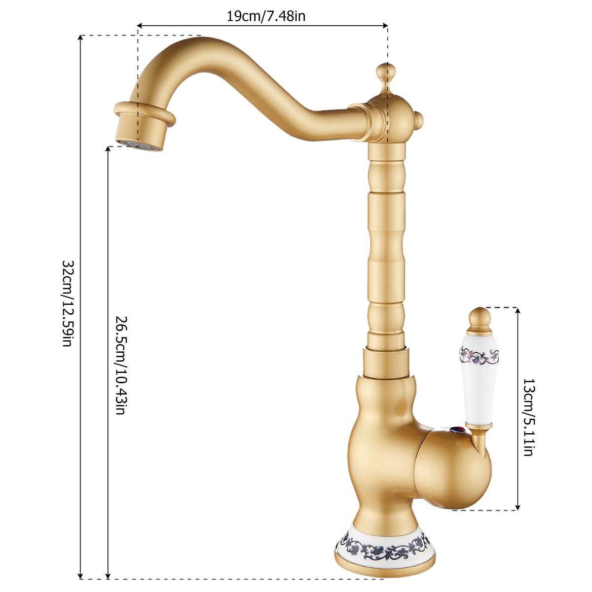 

Антикварный кран из латуни с одним керамическим рычагом, вращающийся на 360 градусов, кран для раковины, ретро-смеситель для ванной комнаты и кухни, горячая и холодная вода золотой