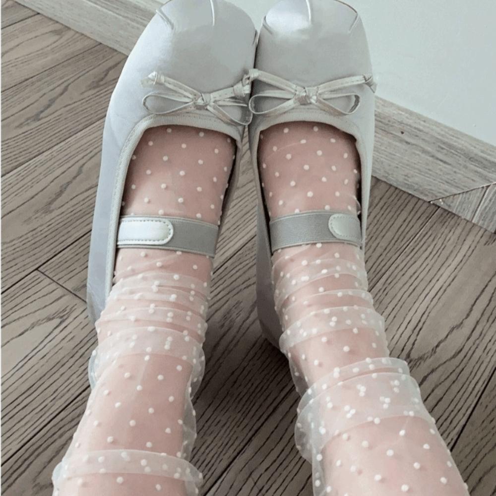 JK Polka Dot Mesh Socks Breathable Stacked Stockings Pile Up Socks Mid Tube Socks Summer