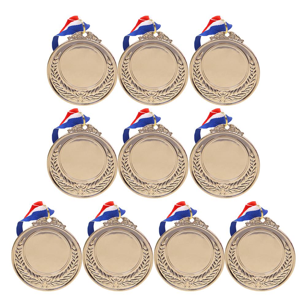 10PCS 5.2cm Gold/Silver/Bronze Medal Award with Neck Ribbon Versatile Commemoration Prize Medals for Sports Games