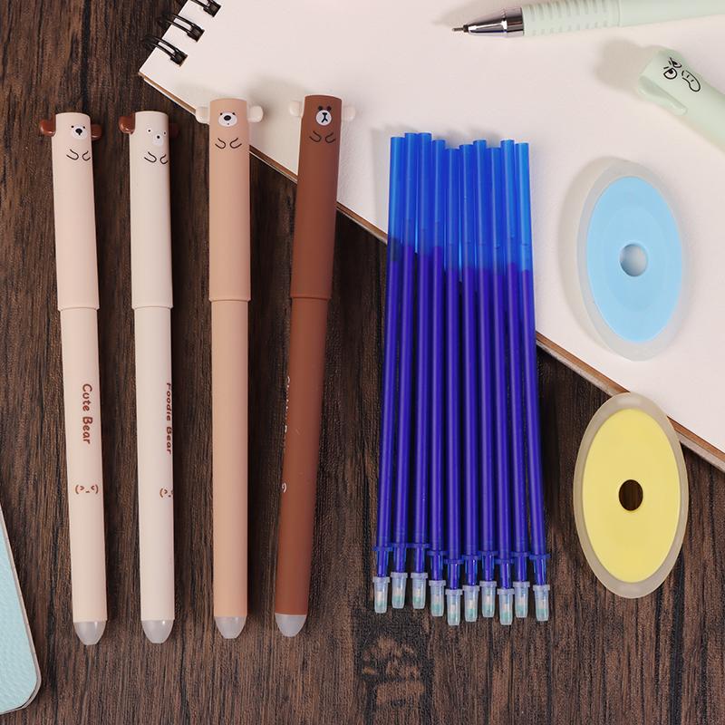 

1 Набор Мультяшный Медведь Ластик Гелевая Ручка Набор Стержней 0,5 мм Синий Черный Моющаяся Ручка Школа Офис Кавайная Канцелярия