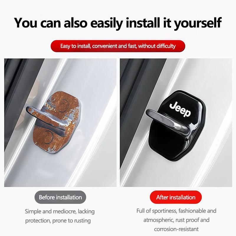 Cup Holders 4PCS Metal Car Door Lock Cover Protection Sticker For Jeep Wrangler JL JK Renegade Grand Compass Gladiator Cherokee