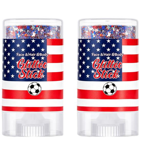 Patriotic Glitter Stick, Red White Blue Star Face Paint for Independence Day, Body Shimmer Crayon for Festival