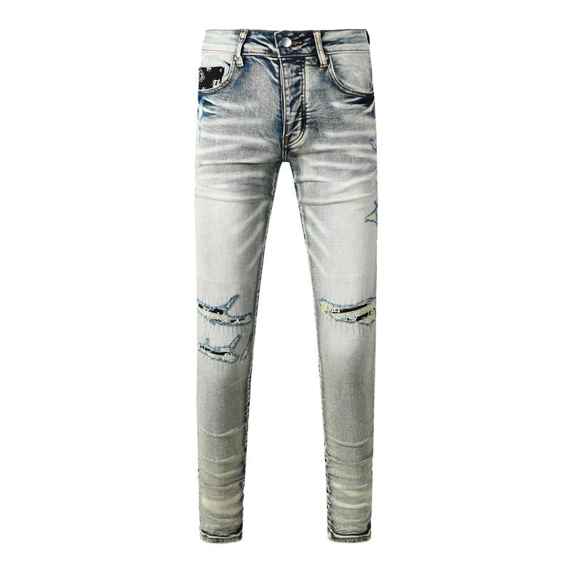VibeStreet Fashion Americans Brands Men's Jeans Luxury Streetwear Holes Long Trousers Quality Male Stretch Slim Pants Skinny Trousers