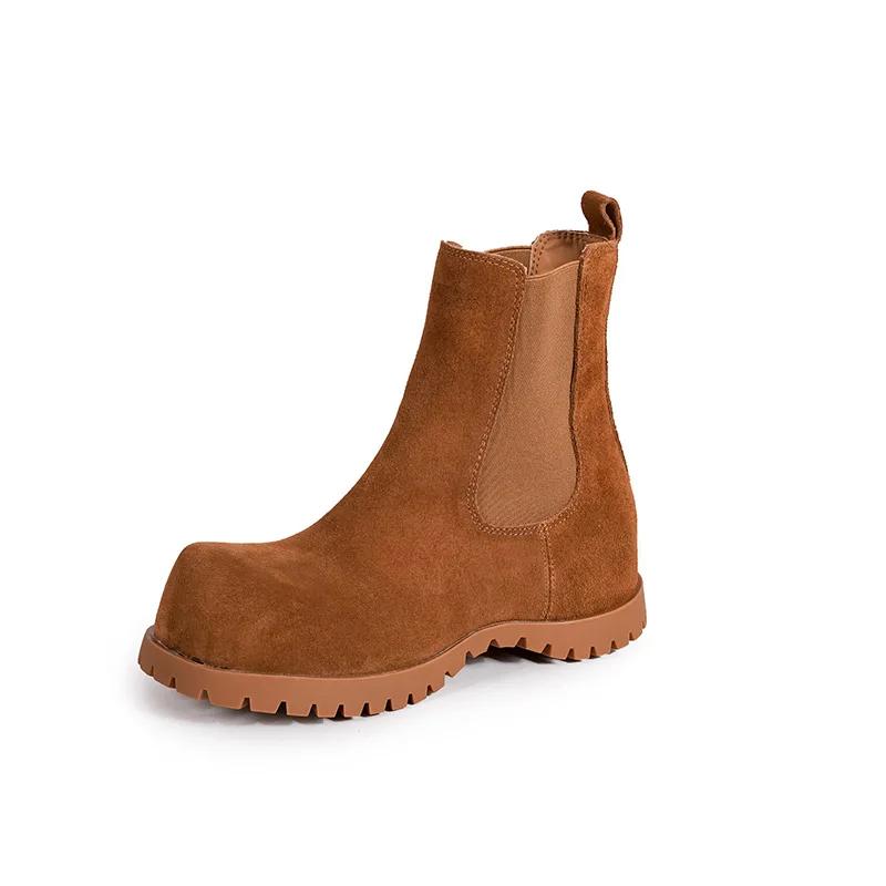 Fashion Women's Genuine Leather Marton Shoes Short Boots 2025 Winter Shoes Suede Lapel Retro Motorcycle Thick Sole Boots Add velvet