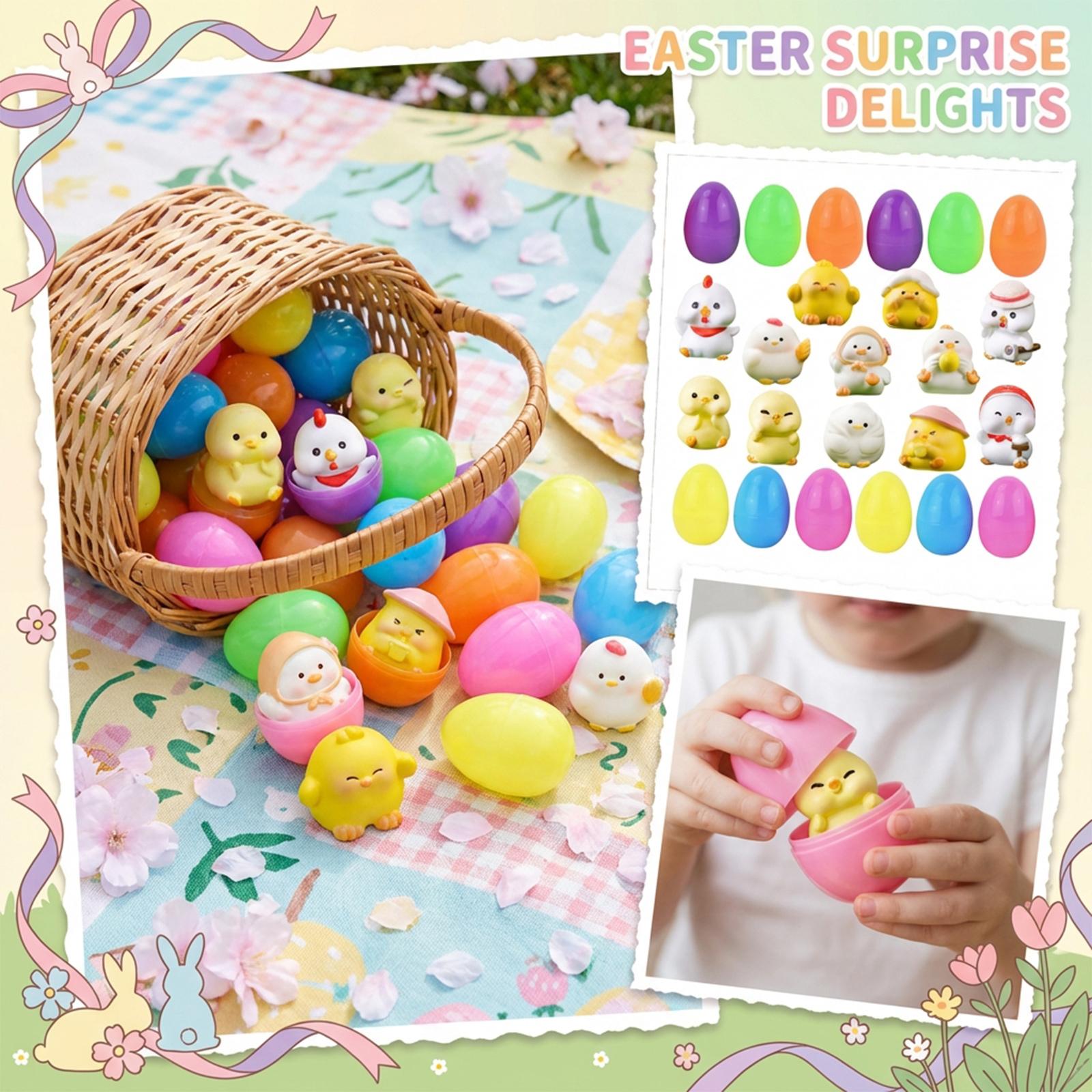 12-piece Easter Egg Chick Figurine With Open Surprise Egg And Festive Basket Stuffing One Size