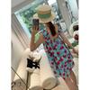 Retro Fungus Edge Floral Dress Suspender Dress Women's Summer Loose and Thin Seaside Vacation Wind Sweet Short Skirt