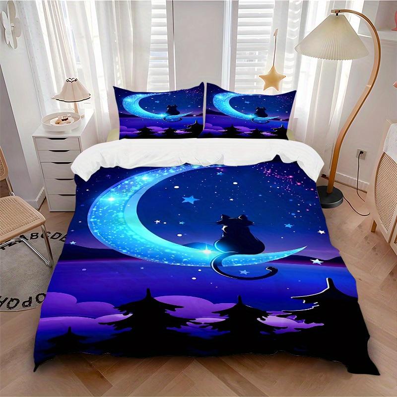 

3pcs Moon Cat print bedding quilt cover, soft and comfortable quilt cover suitable for bedroom and guest room195 135x200cm