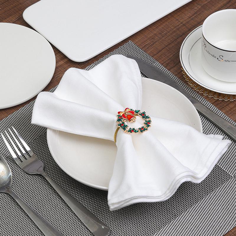Christmas Napkin Ring Metal Xmas Bell Elk Napkin Holder Flower Wreath Rings Wedding Banquet Hotel Table Decoration Accessories