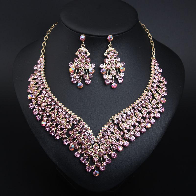 2026 European and American Bridal Banquet Crystal Collarbone Necklace Earring Set Women's Dress Jewelry Manufacturer