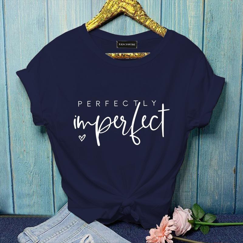Women's Outdoor New Fashion Perfectly Imperfect Cool Letter Printed T-Shirt Casual Outdoor Street Round Neck Short Sleeve Shirt