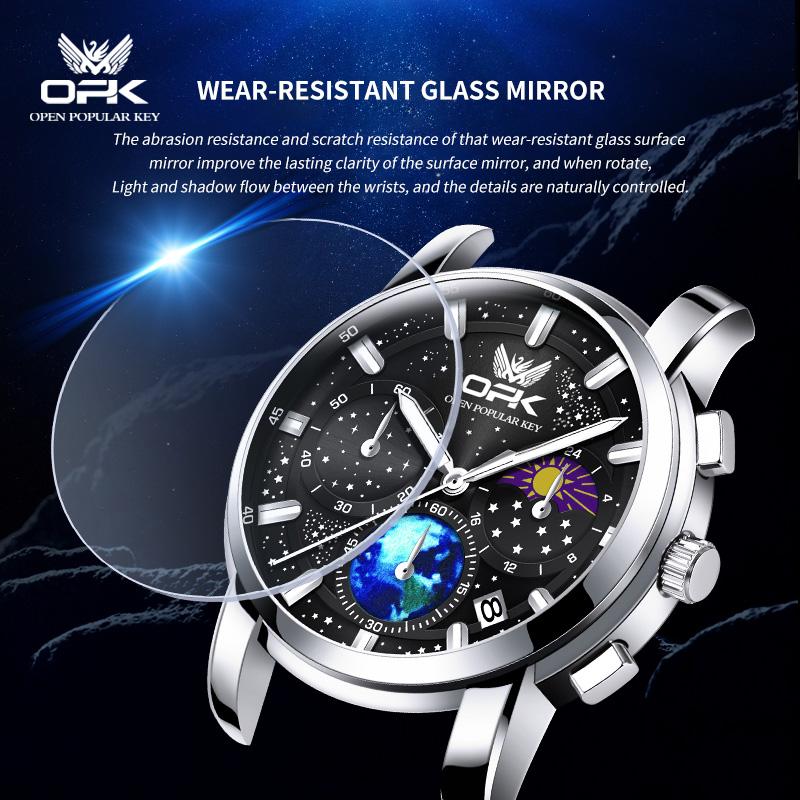 OPK Brand Steel Belt Dual Calendar Men's Quartz Watch 8142