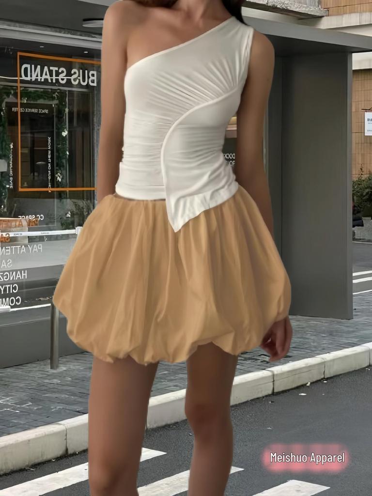 Autumn/Winter 2024 Trendy Street Solid Color Puffy Lantern Skirt with Waist-Cinching Slim Fit
