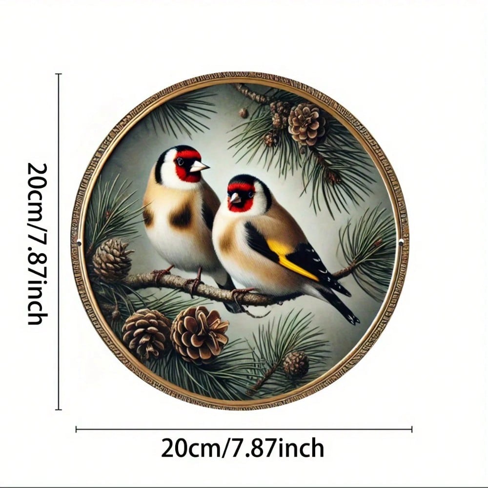 

Metal Wall Art Goldfinch Pine Tree Round Kitchen Decor Hanging Picture Home Wall Decor TYA18429-20X20CM різнокольоровий