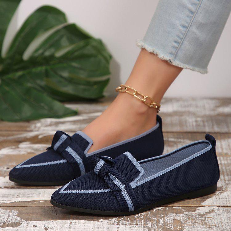 2024 Breathable Lightweight Slip-on Fashion Shoes with Bow, Pointed Toe, and Plus Size Options
