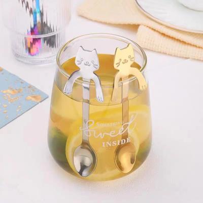 Cat Spoon Coffee Teaspoon Stainless Steel Hanging Cup Tea Spoon for Drink Mixing