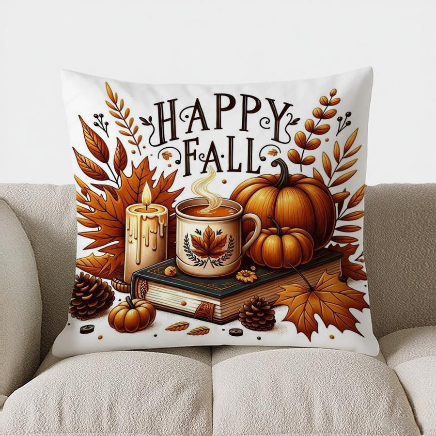 Home Decor Autumn Fence & Pumpkins Decorative Pillow Cover Pattern Cushion Cover Suitable For Sofa Bedroom Car Pillow Cover