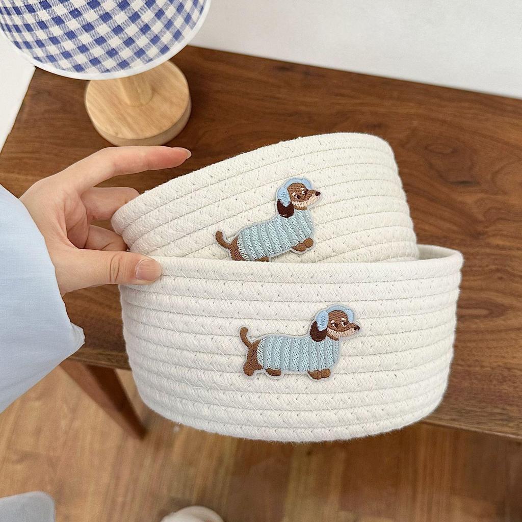 Blue Ear Dog Cotton Rope Storage Basket - Perfect for Snacks, Toys, and Sundries